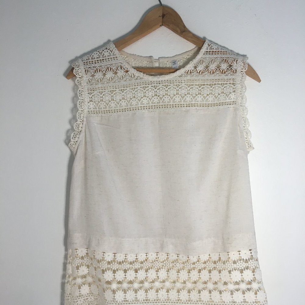 Lapis sleeveless blouse, natural with lace embellishment at top/bottom, size S